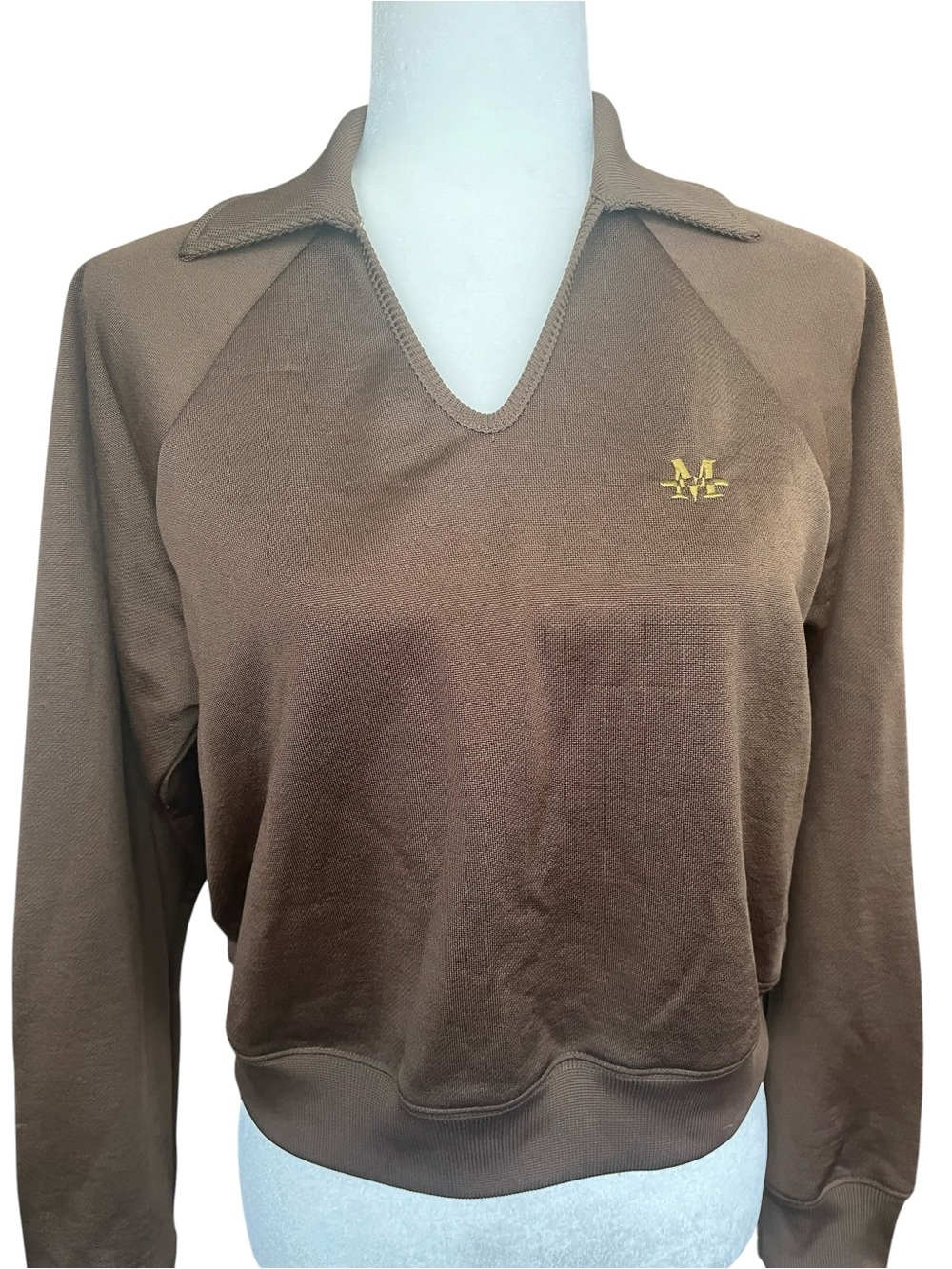 Maiden Name Split Fleece Track Pullover in Brown Size Small